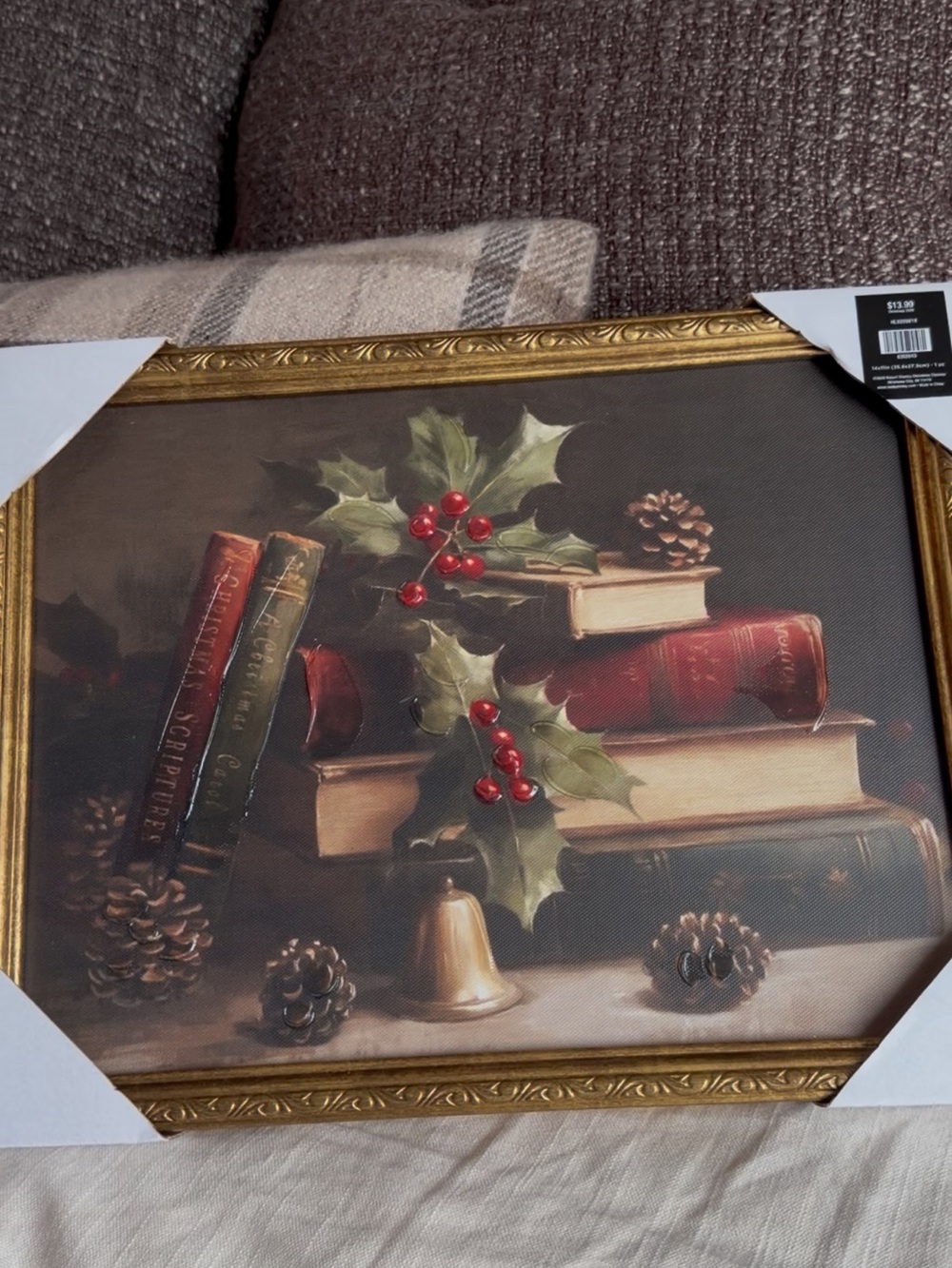 Hobby Lobby Holiday Christmas Books Painting Red Berries and Gold Frame